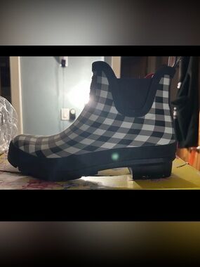 Joules Womens Wellibob Rubber Rainboots Navy White Plaid Size 8 M US